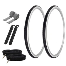 PRO+ TIRES 700 x 28 Black/White G-5013 W/ TUBES, RIM STRIPS, & TIRE LEVERS 48mm