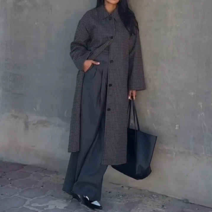 BNWT H&M Wool-Blend Maxi OVERSIZED Coat Taupe / Checked Sizes XS, S, M, XXL