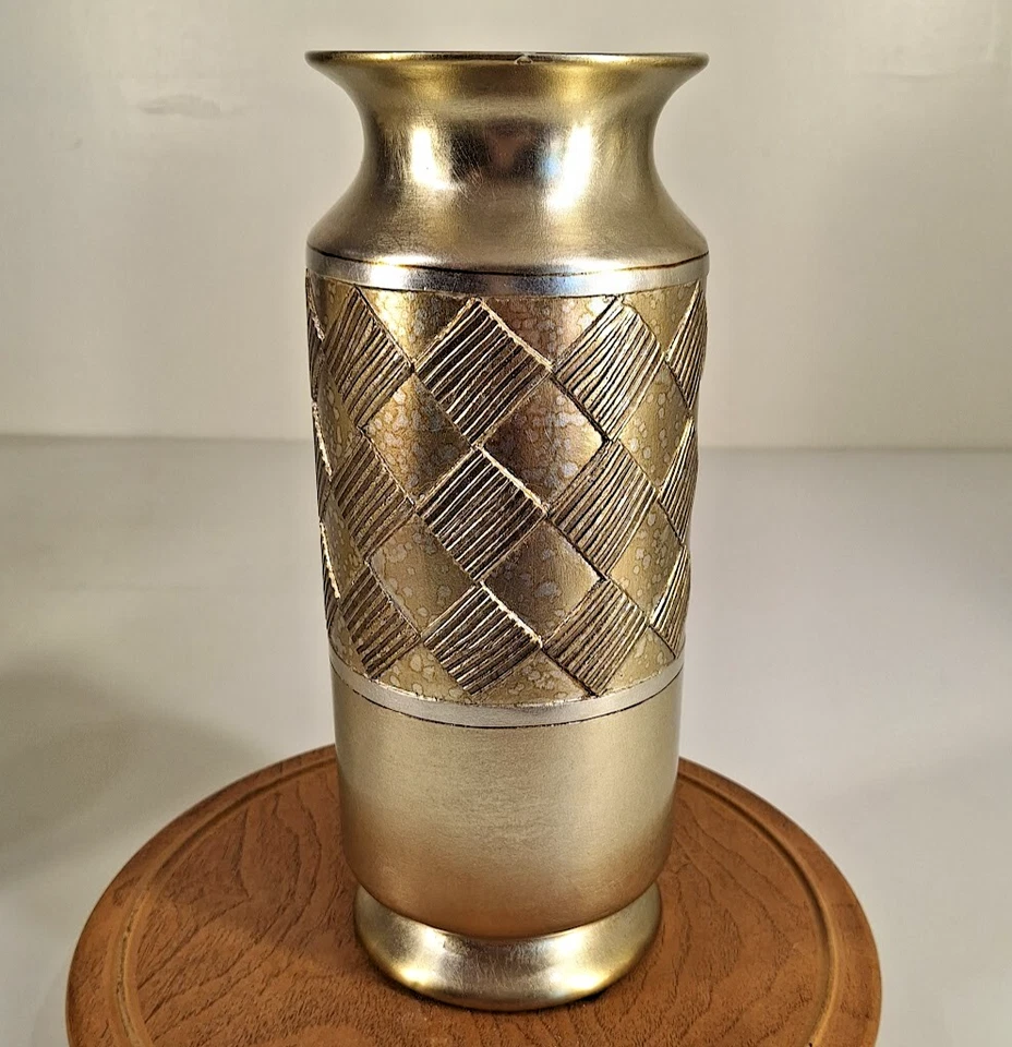 Jarrón de cerámica vintage decoración flor arte cerámica en relieve tono dorado Foto 3 de 4