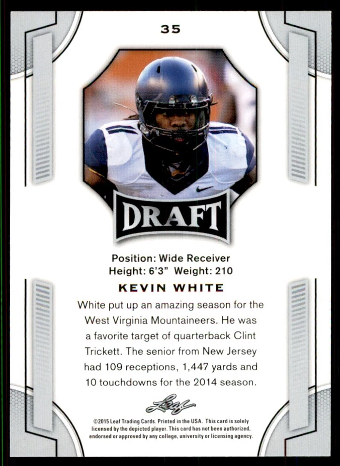 2015 Leaf Draft Kevin White Football Cards #35 - Image 2 of 2