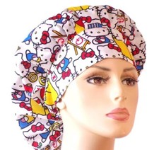 Scrub Hats-Hello Kitty at Play-Women's Bouffant Surgical Scrub Hats/Scrub Caps