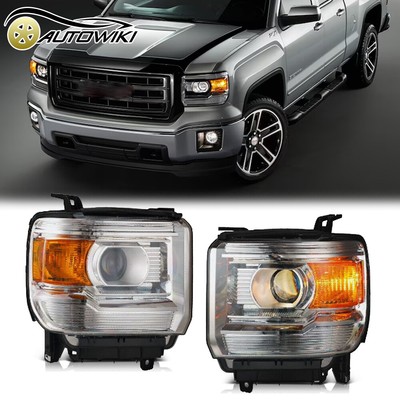 For 2014-2015 GMC Sierra 1500/15-19 2500 3500 Projector Chrome Headlights LH+RH