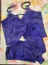 Vintage VICTORIA  S SECRET Cami  Short Set Womens Sz M Gold Label Silky Purple