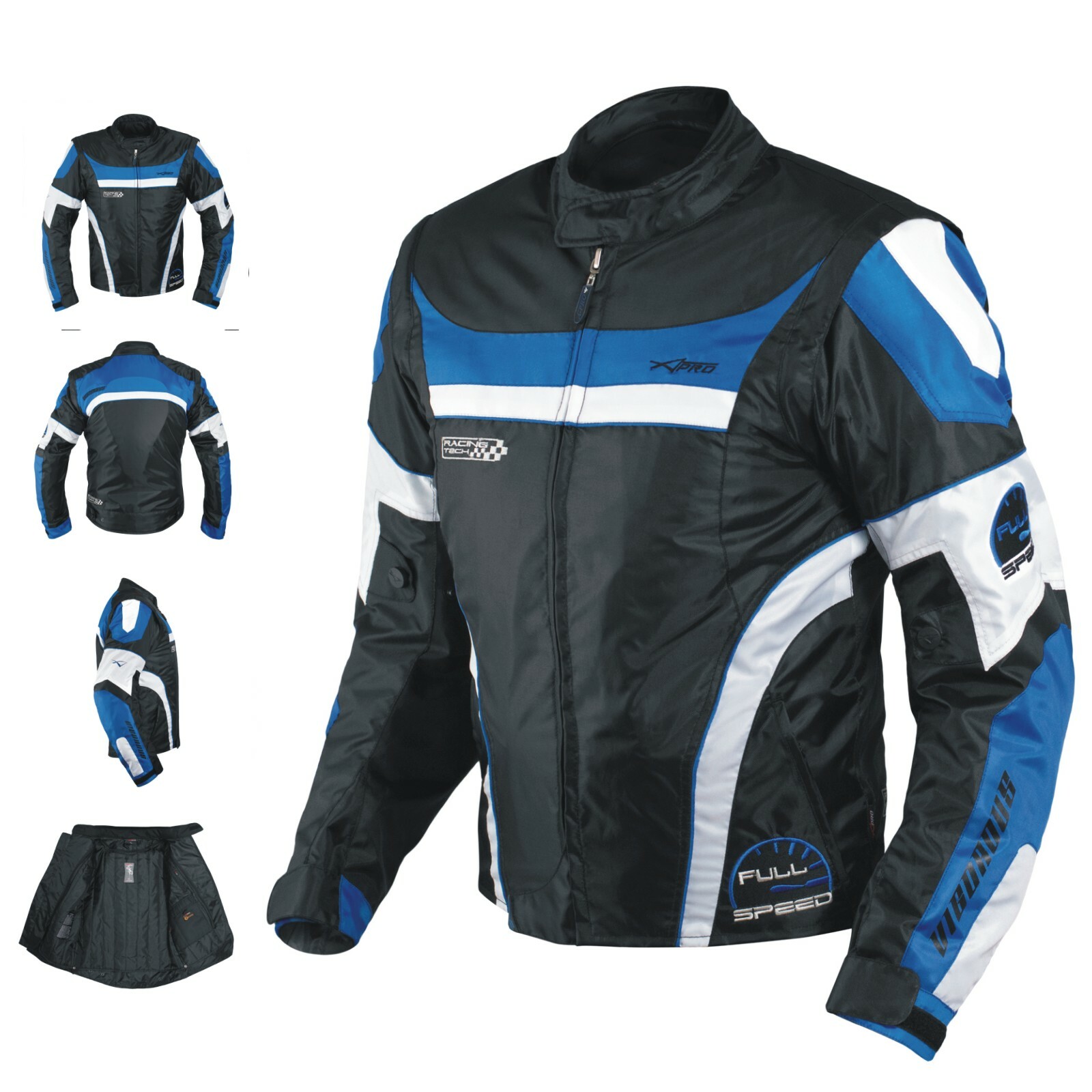 Mens Waterproof Textile Winter Motorcycle Motorbike Nylon Fabric Jacket Blue XL
