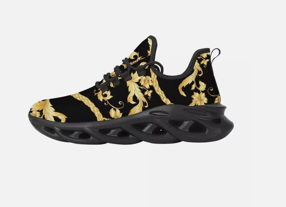 Nuevo Moda Mujeres Zapatillas de Plataforma Lujo Patrón Floral Zapatos Negros Foto 4 de 4