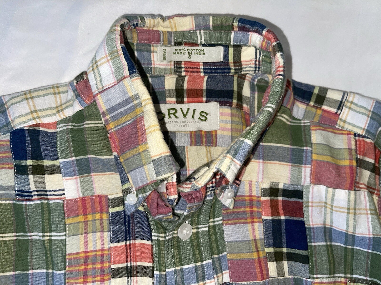 Orvis Madras Patchwork Indian Cotton Button-Down … - image 1