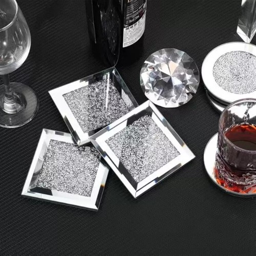 SERENA'S Confezione 4 Sottobicchieri Cristallo Diamante Schiacciato e Specchio Set di 4 Glitterati - Foto 13 di 23