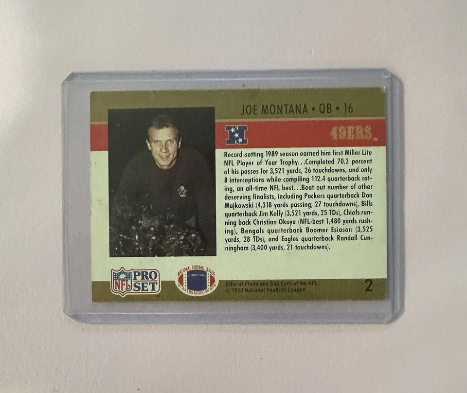 Joe Montana San Francisco 49ers 1990 NFL Pro Set #2 cartão de erro LEIA A DESCRIÇÃO - Imagem 2 de 3