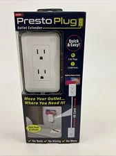 Presto Plug Wall Outlet Extender 4 ft Cord Peel & Stick As Seen On TV 2 AC 2 USB