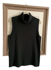 TALBOTS Large Pine Green Sleeveless Sweater Turtleneck Knit Cotton Blend EUC