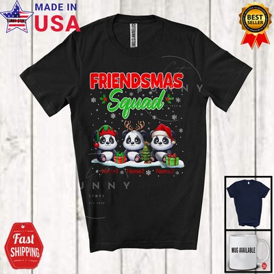 Friendsmas Squad; Awesome Christmas Lights Custom Name Three Panda T-Shirt