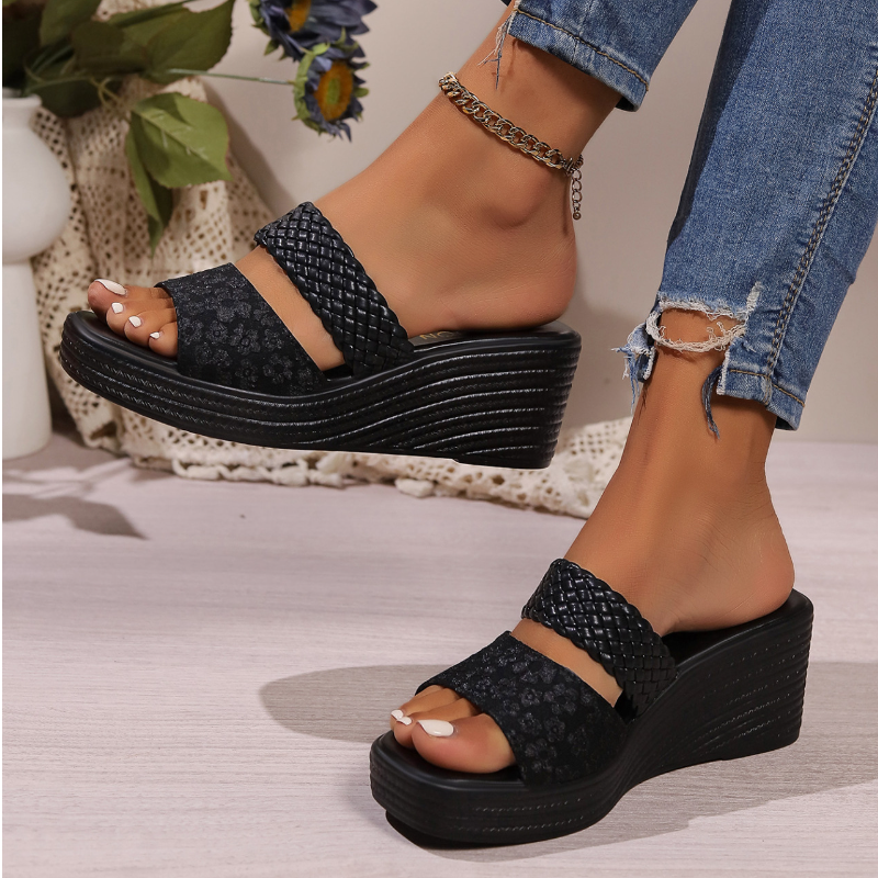 Sandals Wedge Slipper Peep Toe Beach Slide Slip On Platform High Heel Shoe Women-image