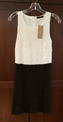 Francesca's Honey Punch M Med Above Knee Mini Dress NWT Black & Ivory Crochet