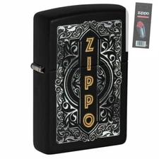 Zippo 49535 Filigree Design Black Matte Windproof Pocket Lighter + FLINT PACK