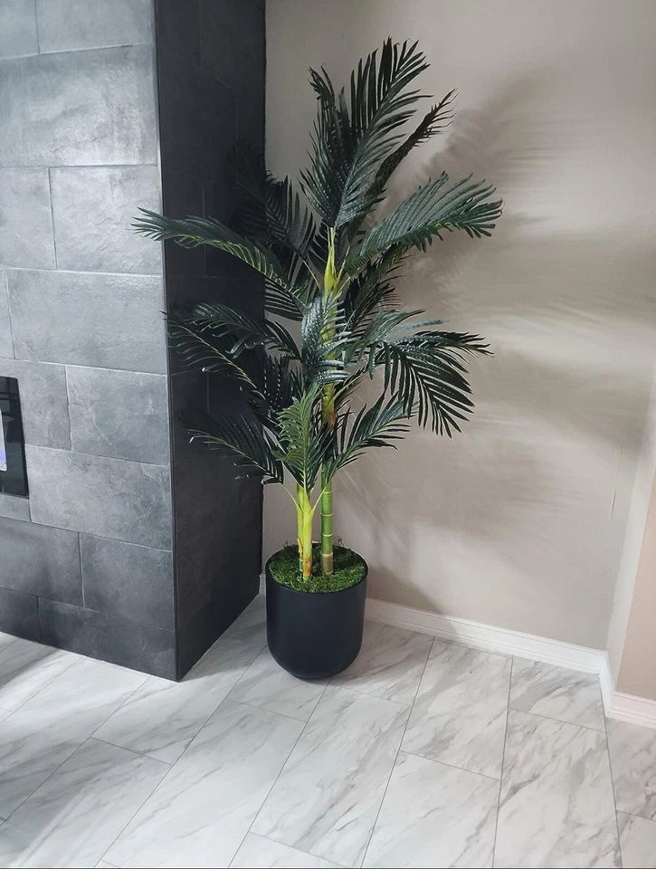 6.5’ Triple Trunk Golden Cane Artificial Palm Tree Home Decor. - Image 2 of 4