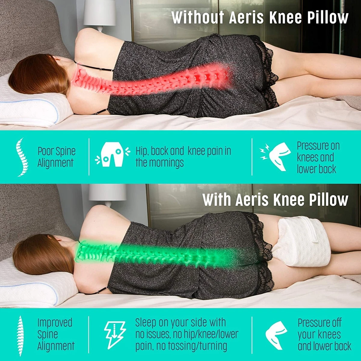 5 STARS UNITED Knee Pillow for Side Sleepers - 100% Memory Foam