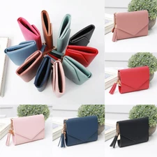 Women Mini Wallet Envelope Wallet Leather Coin Purse Card Holder Trifold Wallet