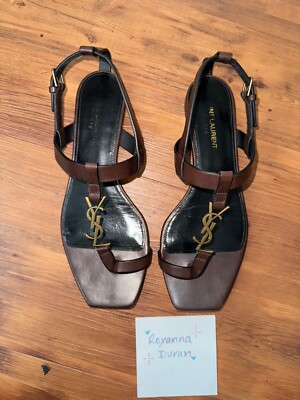 Saint Laurent Dwett Cassandra Brown Leather Toe Loop Flat Sandals Size 39