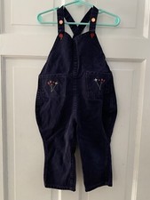Girls Navy Blue Overalls With Embroidered Flowers - Vintage Baby Clothes