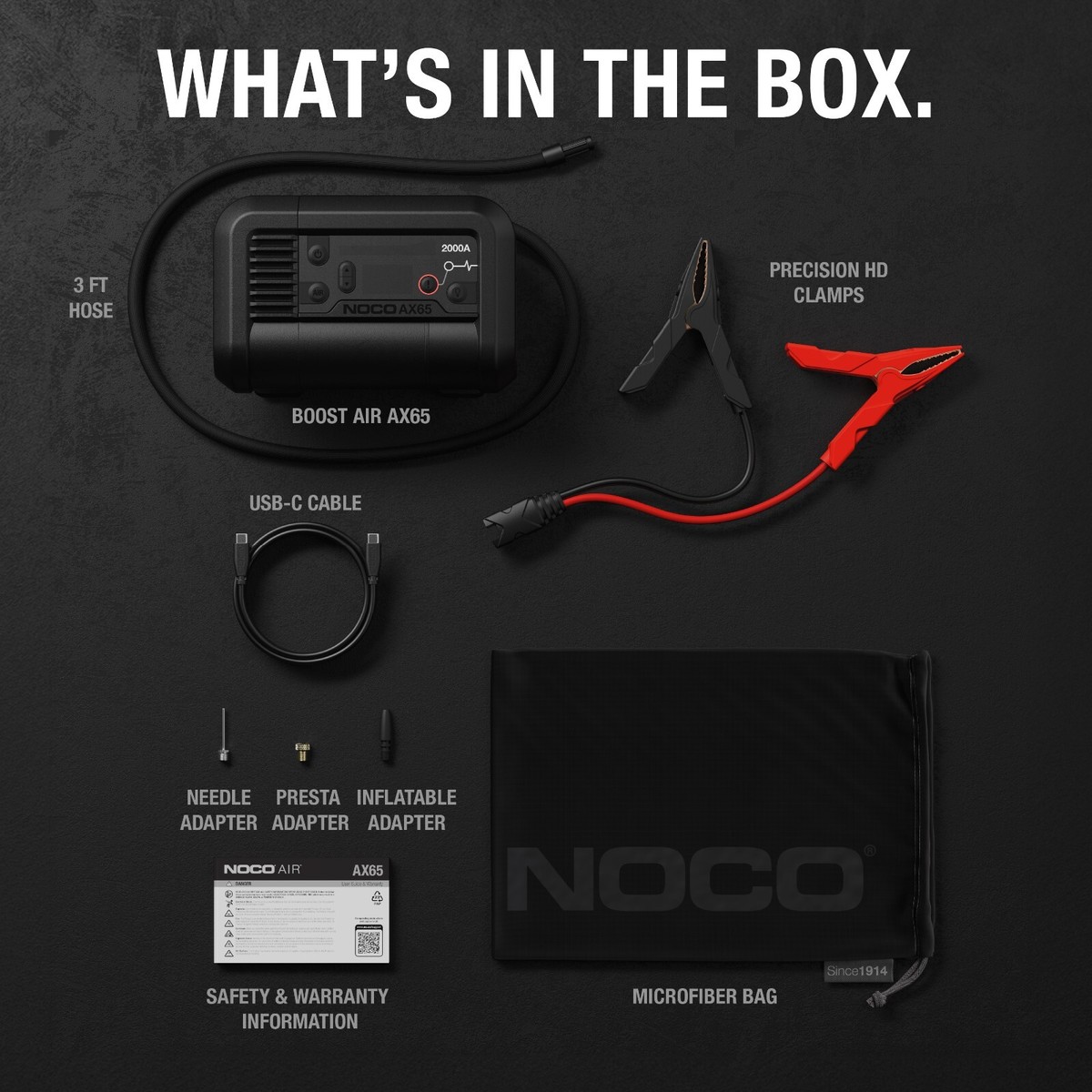 NOCO Boost + Air AX65 2000A UltraSafe Jump Starter with 22A Air