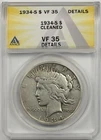 1934-S $1 ANACS VF 35 Details (Cleaned) Peace Silver Dollar
