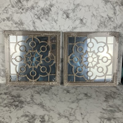 Two Wooden Frame Mirrors Wall Decor Accent Geometric Art 12x12 in