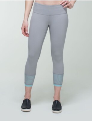 Lululemon Find Your Flow Crop Pant Legging Ambient Grey Angel Blue Cinch  Mesh