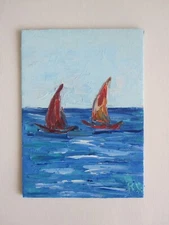 sailboats seaoriginal oil painting, seascape with art, painting yachts at sea