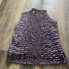 Chicos Marled Sweater Vest Cardigan WOMENS Size 2 US Large Open Front Purple