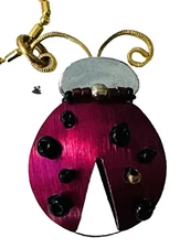 LIZTECH Artisan Lady Bug Pendant on 18K GF Necklace Chain Signed & Cartouche