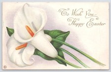 To Wish You Happy Easter~White Flowers~PM 1916~Embossed~Made In USA~Vintage PC