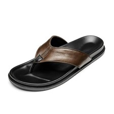 Fashion Men's Clip Toe Leather Slippers Flats Beach Holiday Casual Sandals Shoes