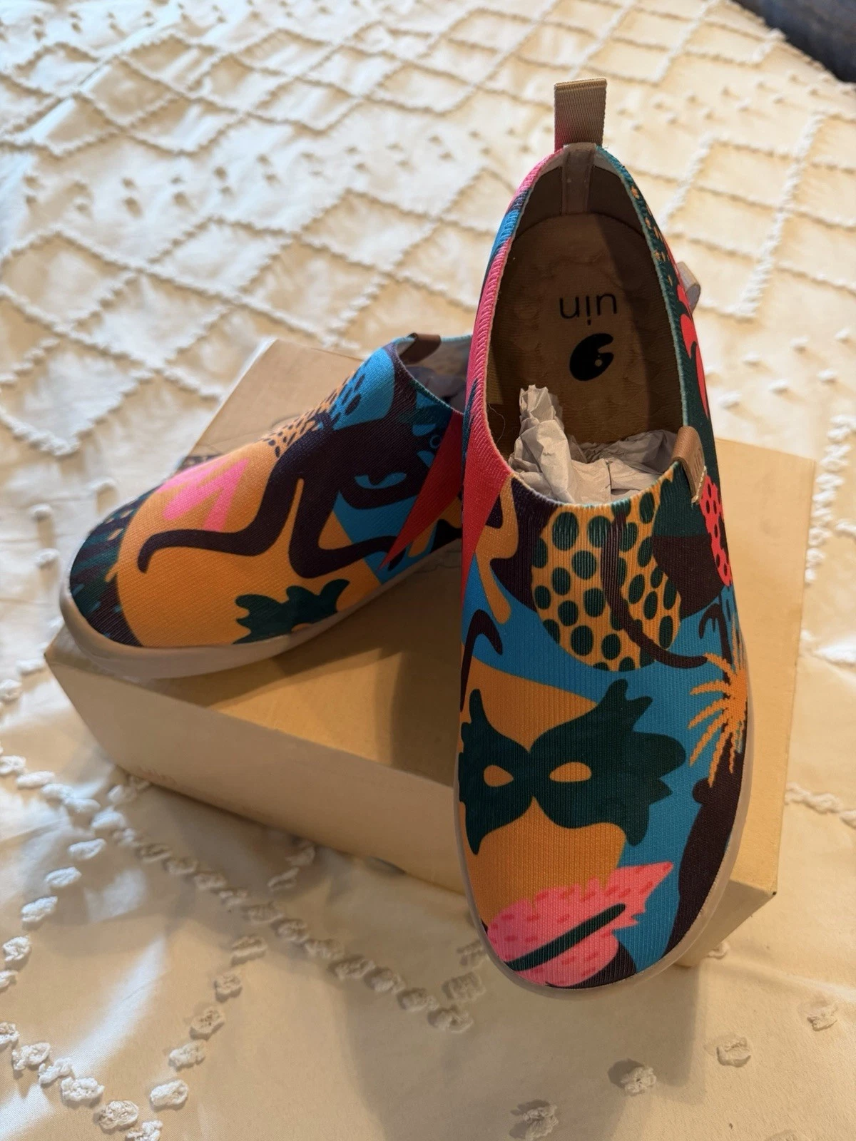 UIN Men's Multicolor Abstract Canvas Slip-On Casual Round Toe Shoes US 8.5