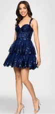 blondie nites juniors ruffled sequined corset bodica dress Blue 13