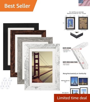 Set of 4 Rustic 5x7 Picture Frames - Distressed Wood Look for Charming Decor