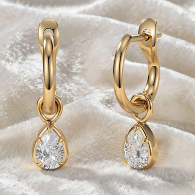 1.0 TCW Pear Cut Moissanite Dangle Drop Hoop Earrings 14K Yellow Gold Plated Gif
