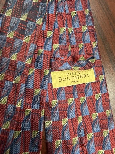 Villa Bolgheri Men's 100% Silk Woven Geometric Standard Tie Red Blue Green image 2