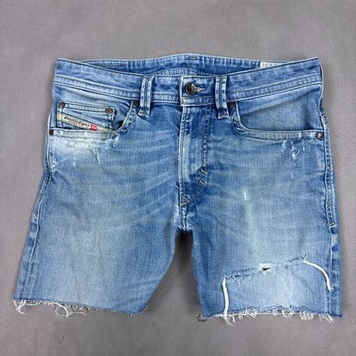 Diesel Cut Off Shorts Men 30 Blue Thavar 008W7 Thrashed Denim