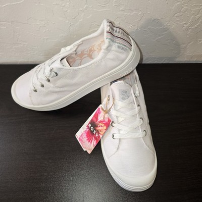NEW Roxy Women's Bayshore Platform WHITE Slip on Shoe Sneaker Sz 7 Beach Canvas