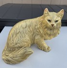 Marwal Ceramic Persian Cat Statue Yellow Long Hair Mid Century Vintage Stamp 15”