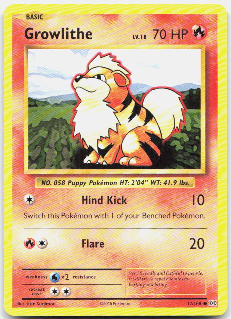 Growlithe 17/108 Common Evolutions Pokemon Lightly Played
