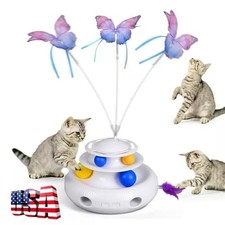 3 in 1 Electric Pet Cat Feather Toys Butterfly Automatic Interactive Ball Toy US