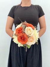 Burnt Orange  Peach Rose Bridal Bouquet, Wedding Bouquet, Silk Flower Bouquet