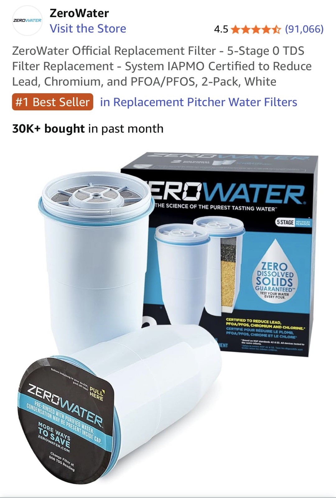 2 Pack Zero Water Filter 5 Stage Advanced Filtration ZR-017 Replacement New