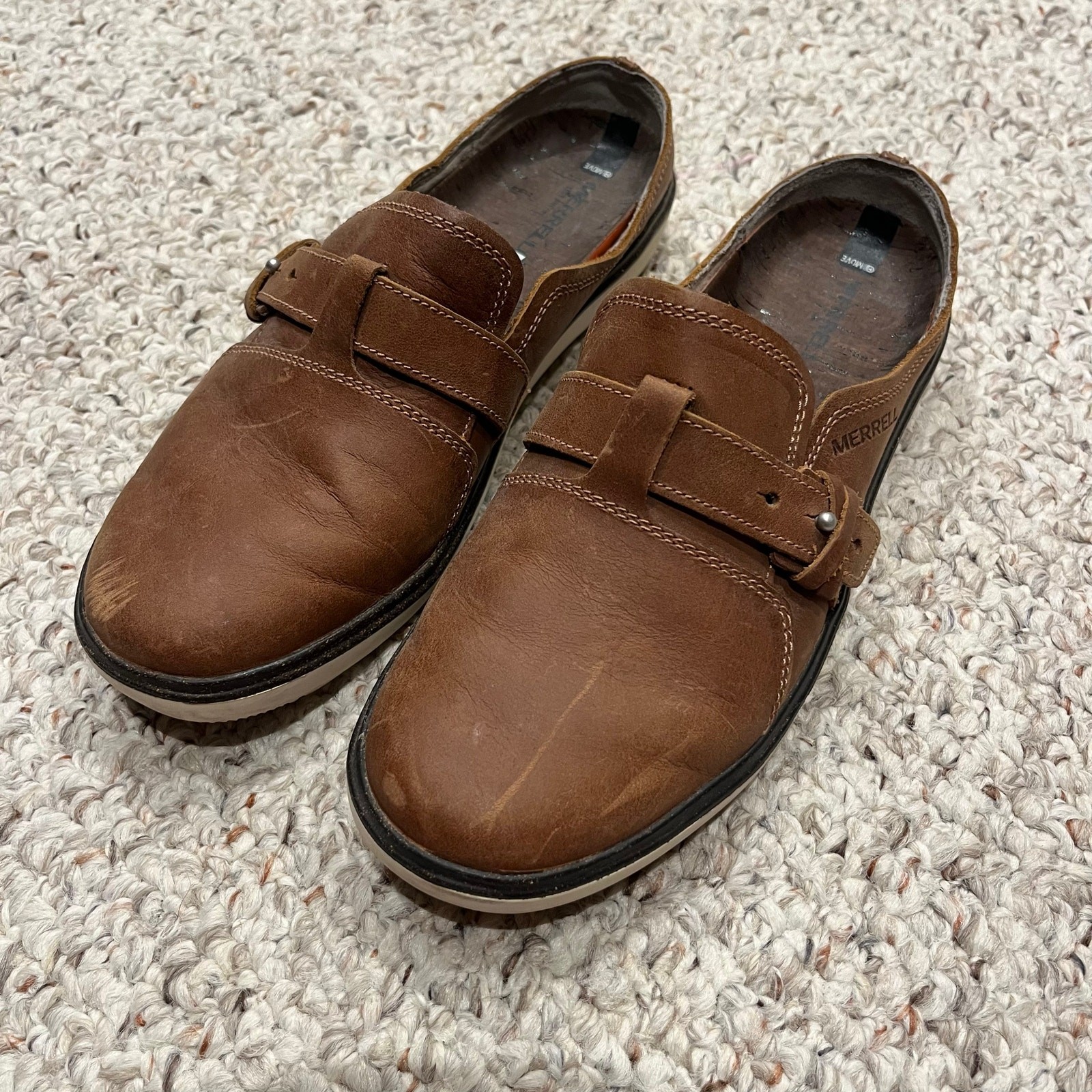 Merrell slip on donna giro città mules taglia 7 pelle casual marrone zucchero