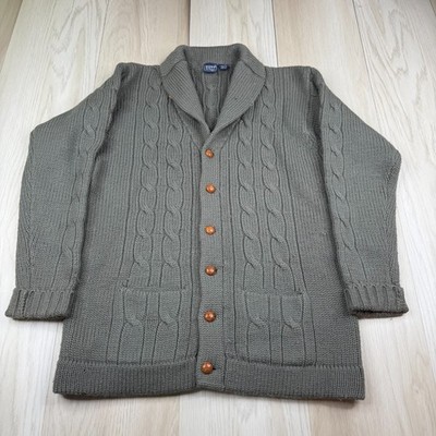Gant The Rugger Mens Gray Wool Cable Knit Shawl Collar Cardigan Sweater Size M