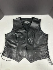 Leather Gallery Womens Size 12 Vest Black Biker Motorcycle LaceUp Snaps Genuine
