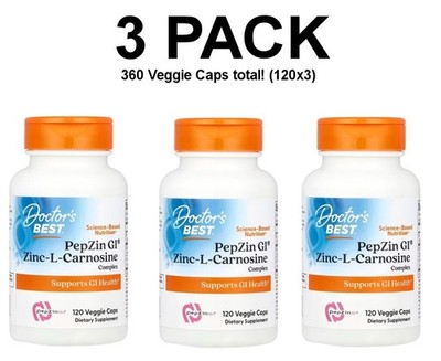 Doctor's Best, PepZin GI, Zinc-L-Carnosine Complex, 3 PACK, 120 Veggie Caps each