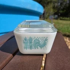 Vtg PYREX Amish Butterprint 0502 Refrigerator Dish w Lid 502-C Rooster 1.5 Pint