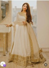Indian Designer White Chinon Silk Gown Bottom With Dupatta For Women And Girls